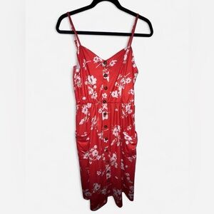 Red Floral Button-Down Dress